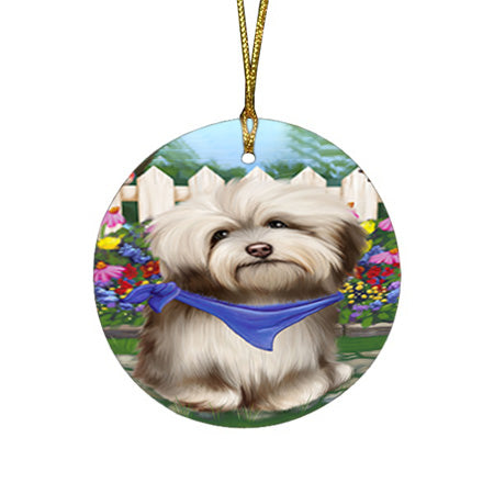 Spring Floral Havanese Dog Round Flat Christmas Ornament RFPOR49881