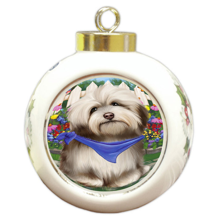 Spring Floral Havanese Dog Round Ball Christmas Ornament RBPOR49890