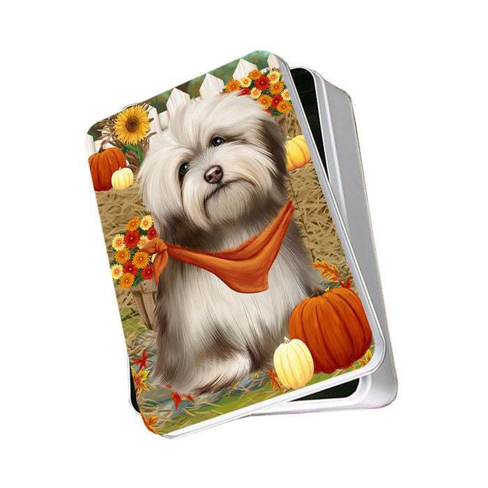 Fall Autumn Greeting Havanese Dog with Pumpkins Photo Storage Tin PITN50762