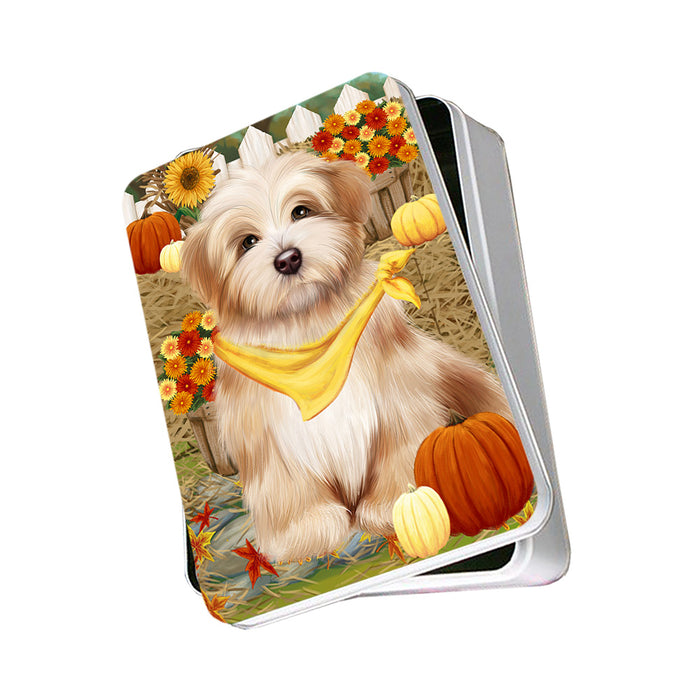 Fall Autumn Greeting Havanese Dog with Pumpkins Photo Storage Tin PITN50763