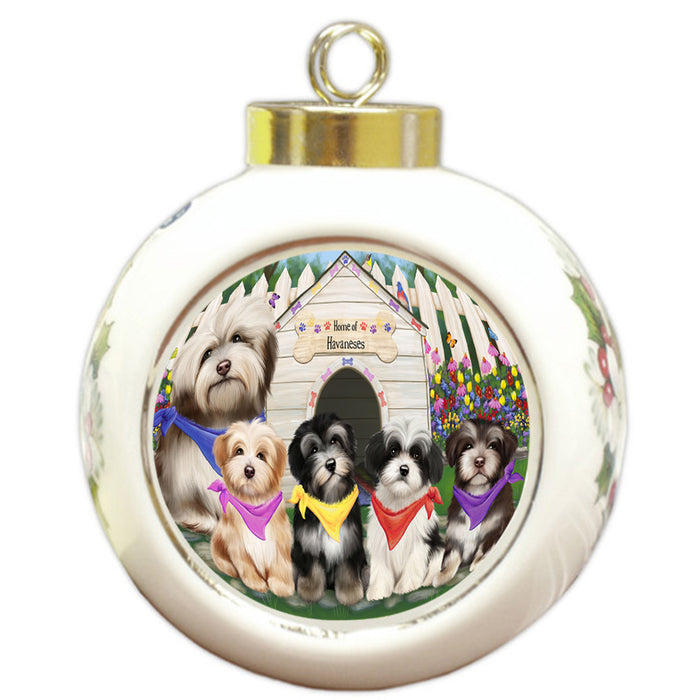 Spring Dog House Havaneses Dog Round Ball Christmas Ornament RBPOR49891