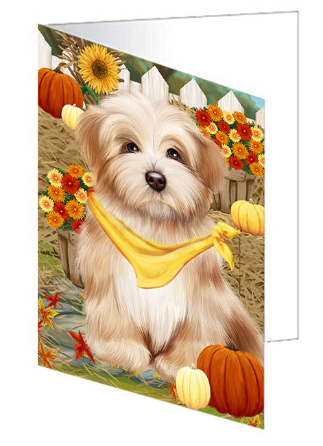 Fall Autumn Greeting Havanese Dog with Pumpkins Handmade Artwork Assorted Pets Greeting Cards and Note Cards with Envelopes for All Occasions and Holiday Seasons GCD56318