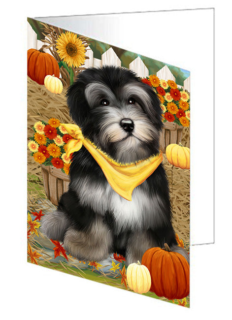 Fall Autumn Greeting Havanese Dog with Pumpkins Handmade Artwork Assorted Pets Greeting Cards and Note Cards with Envelopes for All Occasions and Holiday Seasons GCD56321