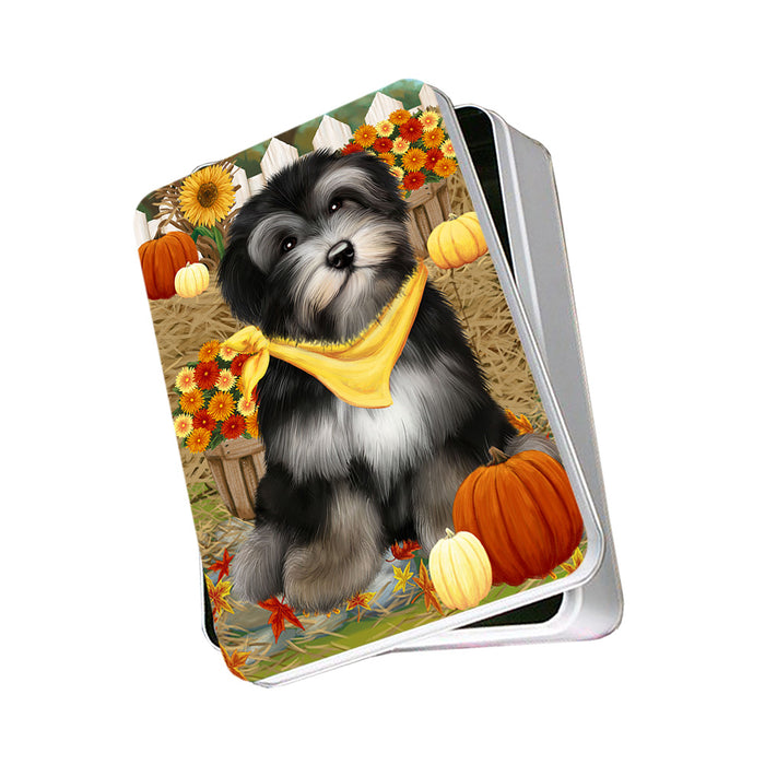 Fall Autumn Greeting Havanese Dog with Pumpkins Photo Storage Tin PITN50764