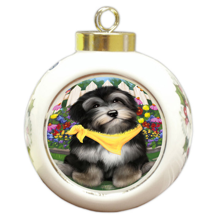 Spring Floral Havanese Dog Round Ball Christmas Ornament RBPOR49893