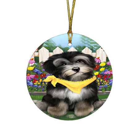 Spring Floral Havanese Dog Round Flat Christmas Ornament RFPOR49884