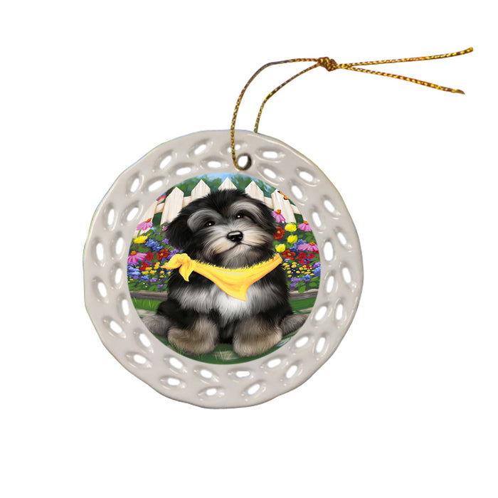 Spring Floral Havanese Dog Ceramic Doily Ornament DPOR49893