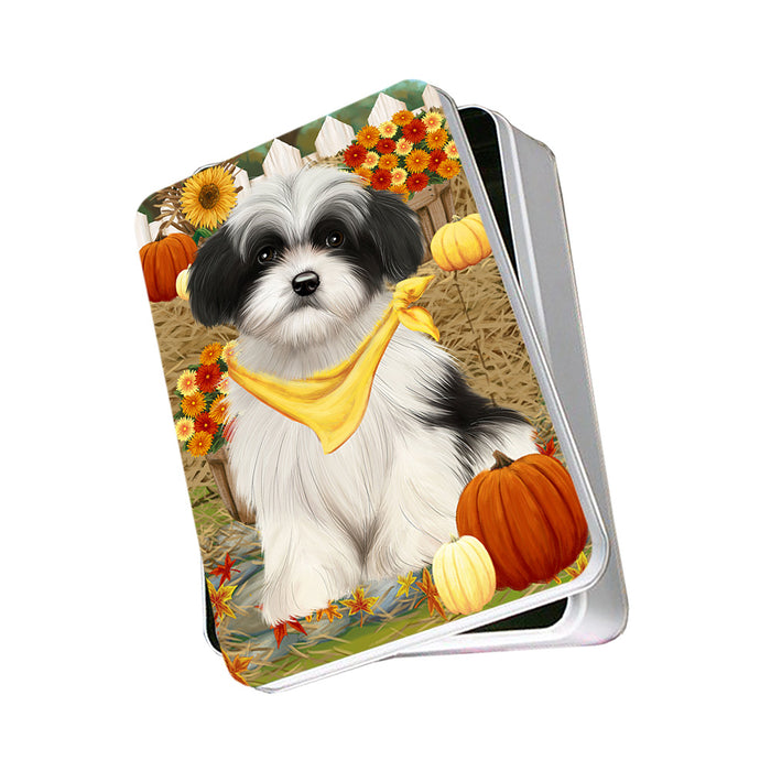Fall Autumn Greeting Havanese Dog with Pumpkins Photo Storage Tin PITN50765