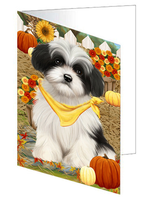 Fall Autumn Greeting Havanese Dog with Pumpkins Handmade Artwork Assorted Pets Greeting Cards and Note Cards with Envelopes for All Occasions and Holiday Seasons GCD56324