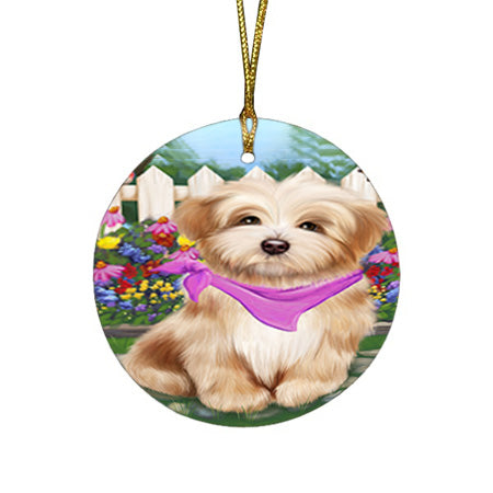 Spring Floral Havanese Dog Round Flat Christmas Ornament RFPOR49885