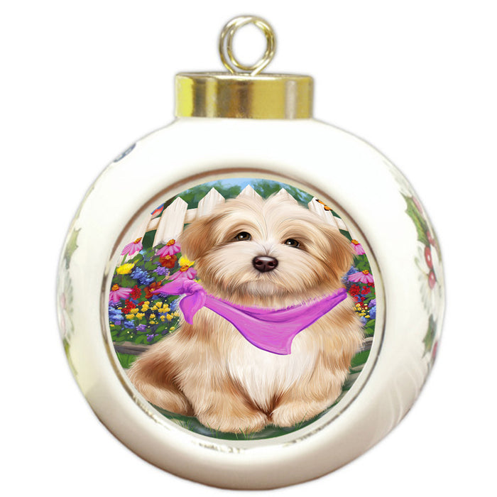Spring Floral Havanese Dog Round Ball Christmas Ornament RBPOR49894