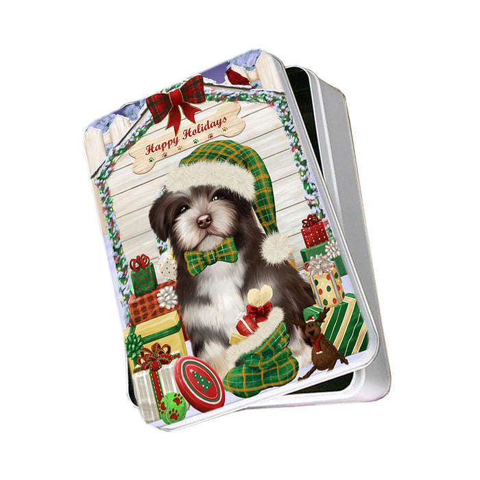 Happy Holidays Christmas Havanese Dog House with Presents Photo Storage Tin PITN51428