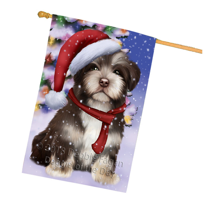 Winterland Wonderland Havanese Dog In Christmas Holiday Scenic Background  House Flag FLG53593