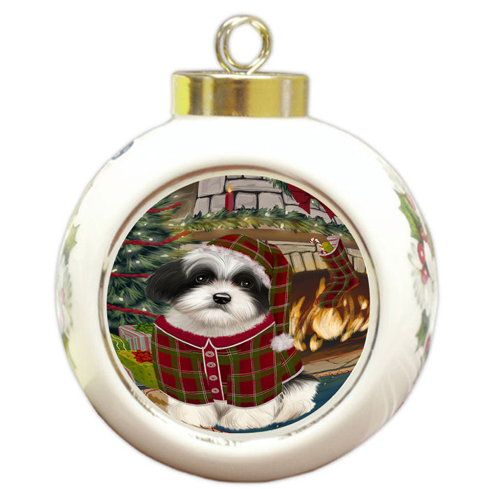 The Stocking was Hung Havanese Dog Round Ball Christmas Ornament RBPOR55688