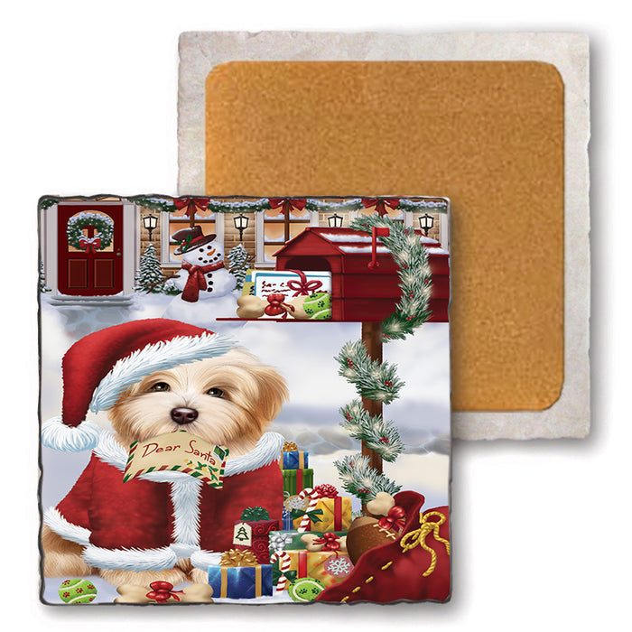 Havanese Dog Dear Santa Letter Christmas Holiday Mailbox Set of 4 Natural Stone Marble Tile Coasters MCST48903