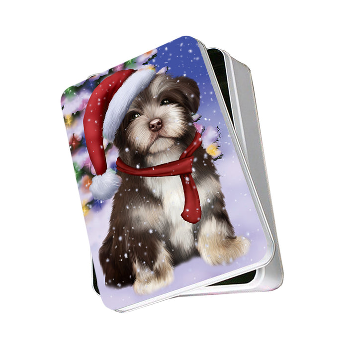 Winterland Wonderland Havanese Dog In Christmas Holiday Scenic Background Photo Storage Tin PITN53395