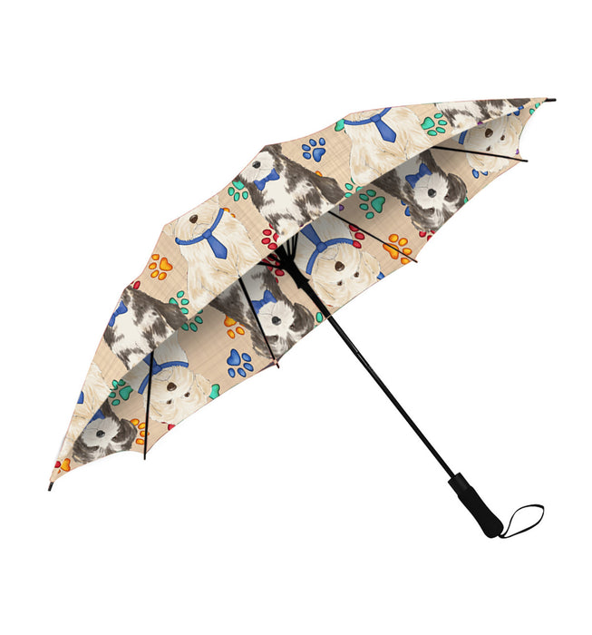 Rainbow Paw Print Havanese Dogs Blue Semi-Automatic Foldable Umbrella