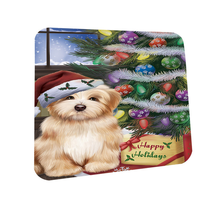 Christmas Happy Holidays Havanese Dog with Tree and Presents Coasters Set of 4 CST53792