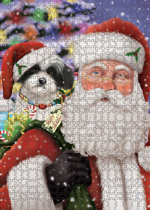 Santa Carrying Havanese Dog and Christmas Presents Puzzle with Photo Tin PUZL83124