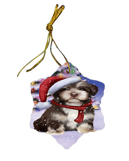 Winterland Wonderland Havanese Dog In Christmas Holiday Scenic Background  Star Porcelain Ornament SPOR53386