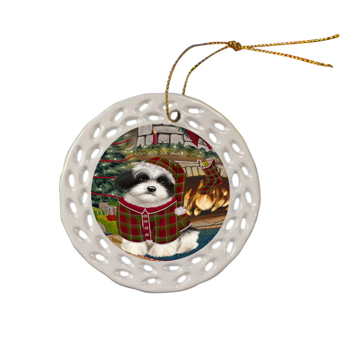The Stocking was Hung Havanese Dog Ceramic Doily Ornament DPOR55688