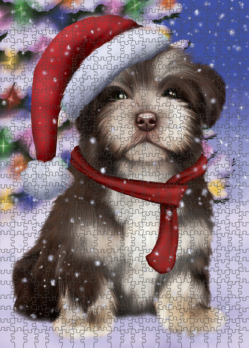 Winterland Wonderland Havanese Dog In Christmas Holiday Scenic Background Puzzle with Photo Tin PUZL80736