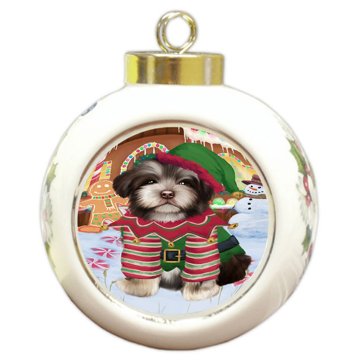 Christmas Gingerbread House Candyfest Havanese Dog Round Ball Christmas Ornament RBPOR56714