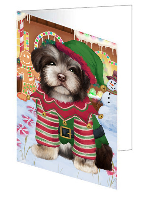 Christmas Gingerbread House Candyfest Havanese Dog Handmade Artwork Assorted Pets Greeting Cards and Note Cards with Envelopes for All Occasions and Holiday Seasons GCD73589