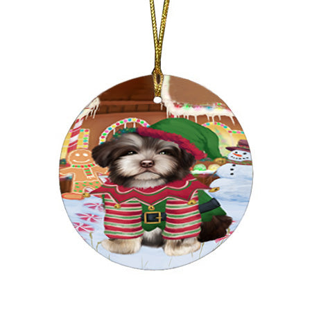 Christmas Gingerbread House Candyfest Havanese Dog Round Flat Christmas Ornament RFPOR56714