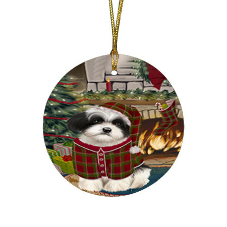 The Stocking was Hung Havanese Dog Round Flat Christmas Ornament RFPOR55688