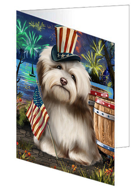 4th of July Independence Day Fireworks Havanese Dog at the Lake Handmade Artwork Assorted Pets Greeting Cards and Note Cards with Envelopes for All Occasions and Holiday Seasons GCD57533