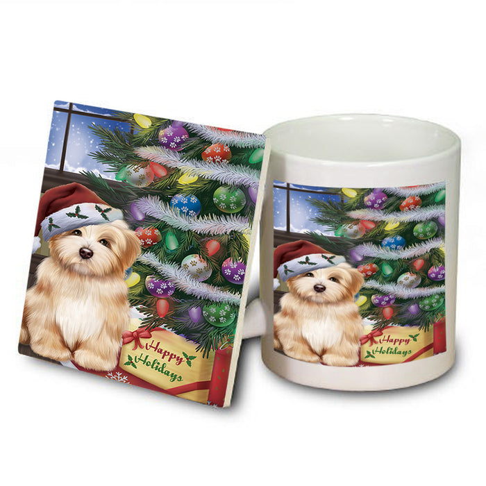 Christmas Happy Holidays Havanese Dog with Tree and Presents Mug and Coaster Set MUC53826