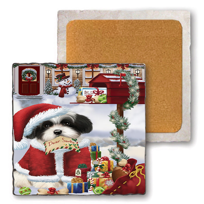 Havanese Dog Dear Santa Letter Christmas Holiday Mailbox Set of 4 Natural Stone Marble Tile Coasters MCST48904