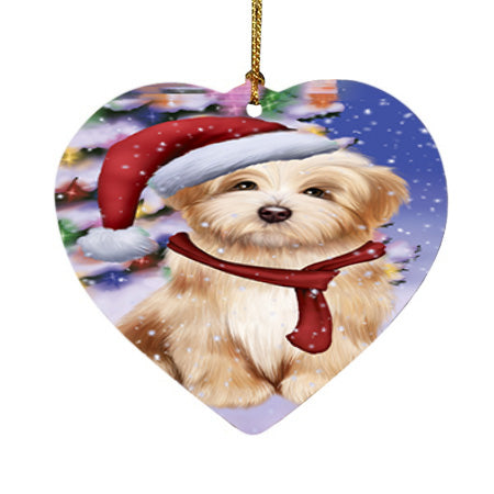 Winterland Wonderland Havanese Dog In Christmas Holiday Scenic Background  Heart Christmas Ornament HPOR53396