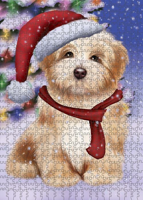 Winterland Wonderland Havanese Dog In Christmas Holiday Scenic Background Puzzle with Photo Tin PUZL80740