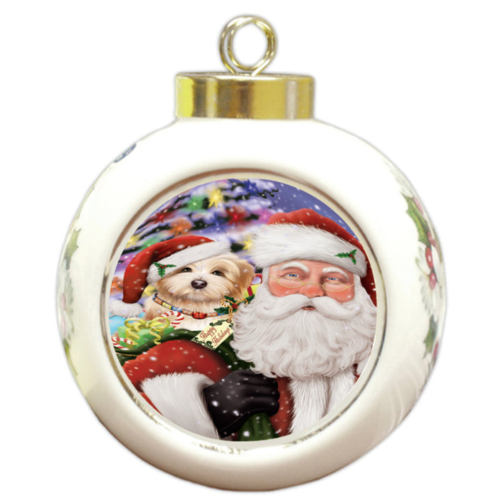 Santa Carrying Havanese Dog and Christmas Presents Round Ball Christmas Ornament RBPOR53993