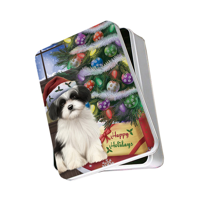 Christmas Happy Holidays Havanese Dog with Tree and Presents Photo Storage Tin PITN53778