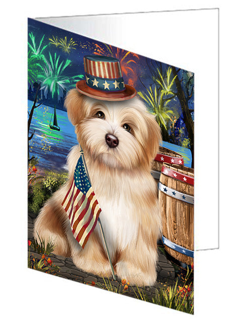 4th of July Independence Day Fireworks Havanese Dog at the Lake Handmade Artwork Assorted Pets Greeting Cards and Note Cards with Envelopes for All Occasions and Holiday Seasons GCD57536