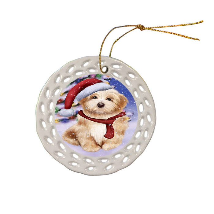 Winterland Wonderland Havanese Dog In Christmas Holiday Scenic Background  Ceramic Doily Ornament DPOR53396