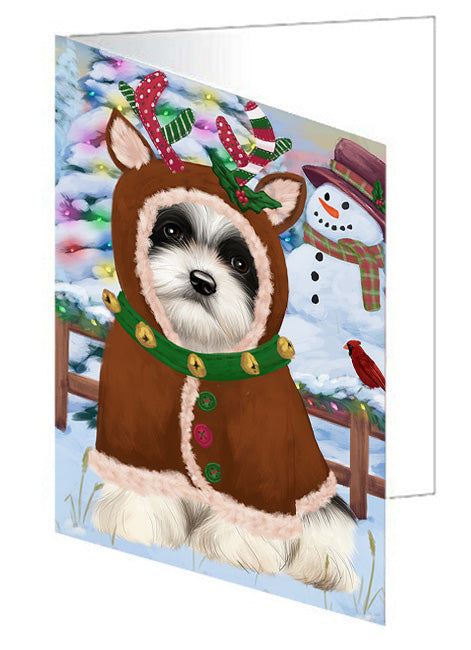 Christmas Gingerbread House Candyfest Havanese Dog Handmade Artwork Assorted Pets Greeting Cards and Note Cards with Envelopes for All Occasions and Holiday Seasons GCD73592