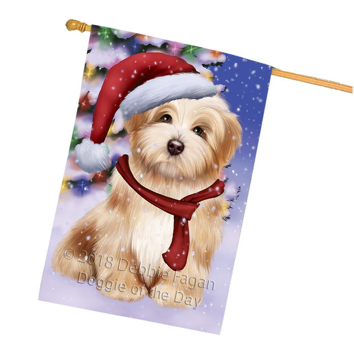 Winterland Wonderland Havanese Dog In Christmas Holiday Scenic Background  House Flag FLG53594