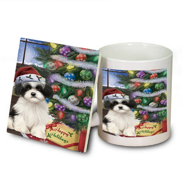 Christmas Happy Holidays Havanese Dog with Tree and Presents Mug and Coaster Set MUC53827
