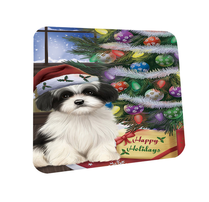 Christmas Happy Holidays Havanese Dog with Tree and Presents Coasters Set of 4 CST53793