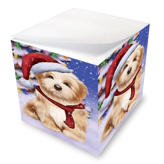 Winterland Wonderland Havanese Dog In Christmas Holiday Scenic Background Note Cube NOC53396