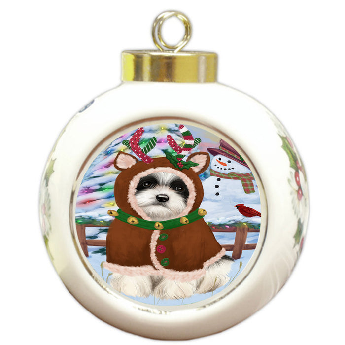 Christmas Gingerbread House Candyfest Havanese Dog Round Ball Christmas Ornament RBPOR56715