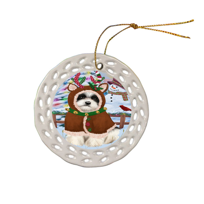 Christmas Gingerbread House Candyfest Havanese Dog Ceramic Doily Ornament DPOR56715
