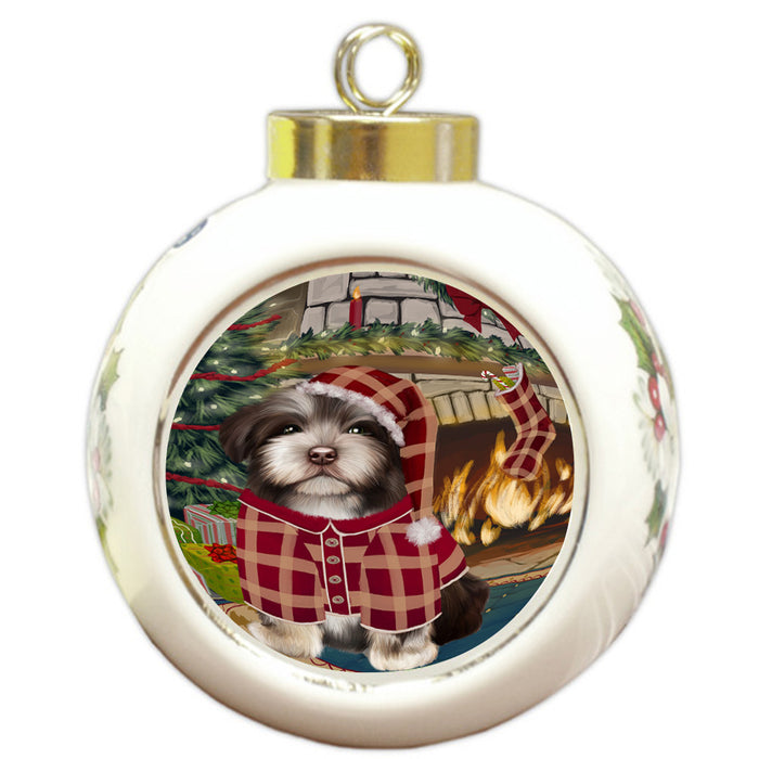 The Stocking was Hung Havanese Dog Round Ball Christmas Ornament RBPOR55690