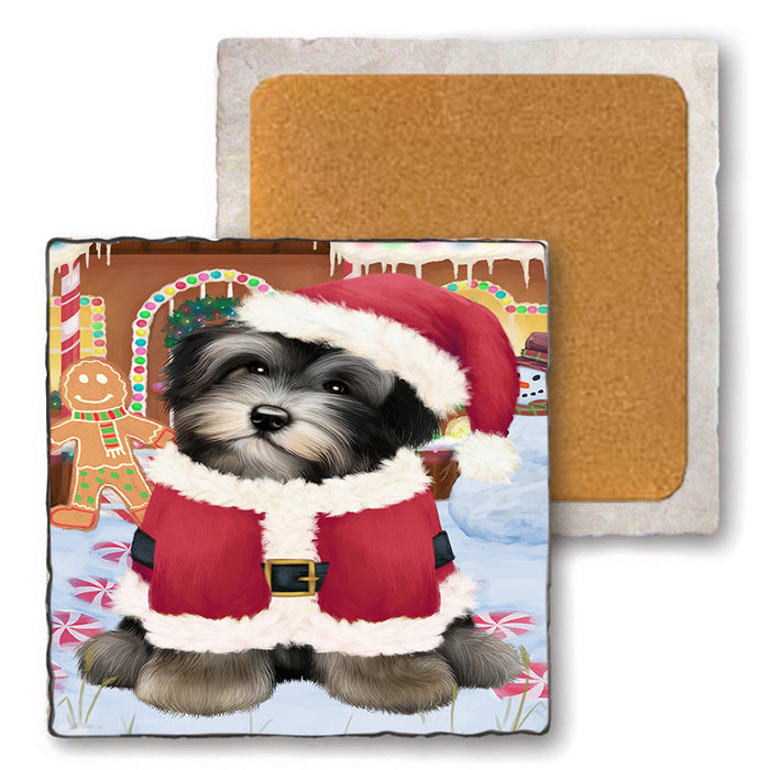 Christmas Gingerbread House Candyfest Havanese Dog Set of 4 Natural Stone Marble Tile Coasters MCST51360