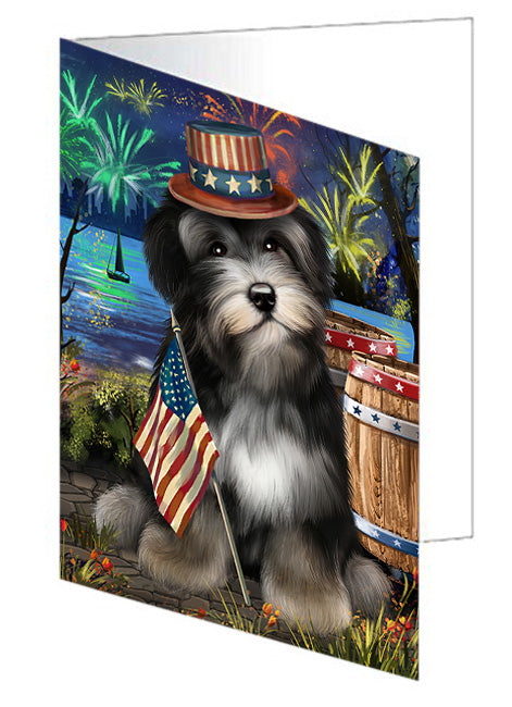 4th of July Independence Day Fireworks Havanese Dog at the Lake Handmade Artwork Assorted Pets Greeting Cards and Note Cards with Envelopes for All Occasions and Holiday Seasons GCD57539
