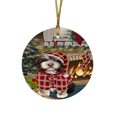 The Stocking was Hung Havanese Dog Round Flat Christmas Ornament RFPOR55690